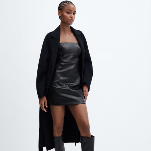 Mango Faux-Leather Strapless Dress, Size 4 - Picture 3 of 5